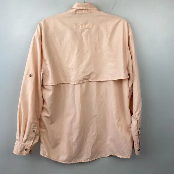 LL Bean Shirt Mens Medium Peach Lightweight Nylon Outdoor Fishing Vented Pockets - Picture 5 of 10